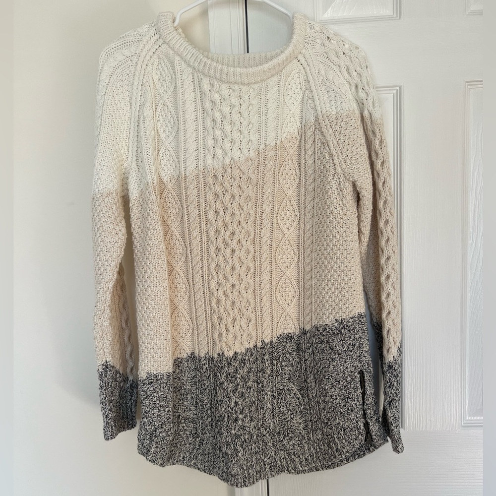L.L. Bean signature cotton tricolor fisherman tunic sweater, medium.